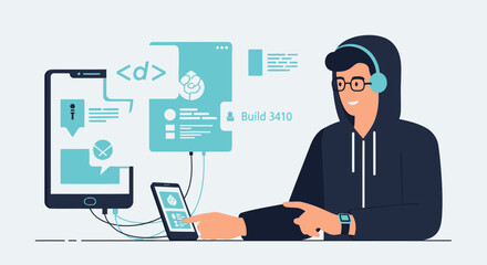 Fototapeta premium Digital Entrepreneur Developing Mobile Application With Artificial Intelligence System