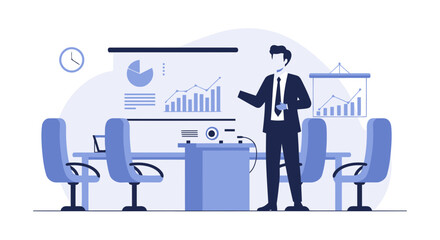 Fototapeta premium Elegant Business Presentation With Graph Charts And Boardroom Scenario Vector Style