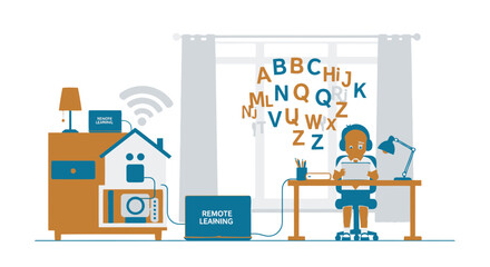 Engaging Digital Learning: A Child's Connected Education Journey At Home Concept