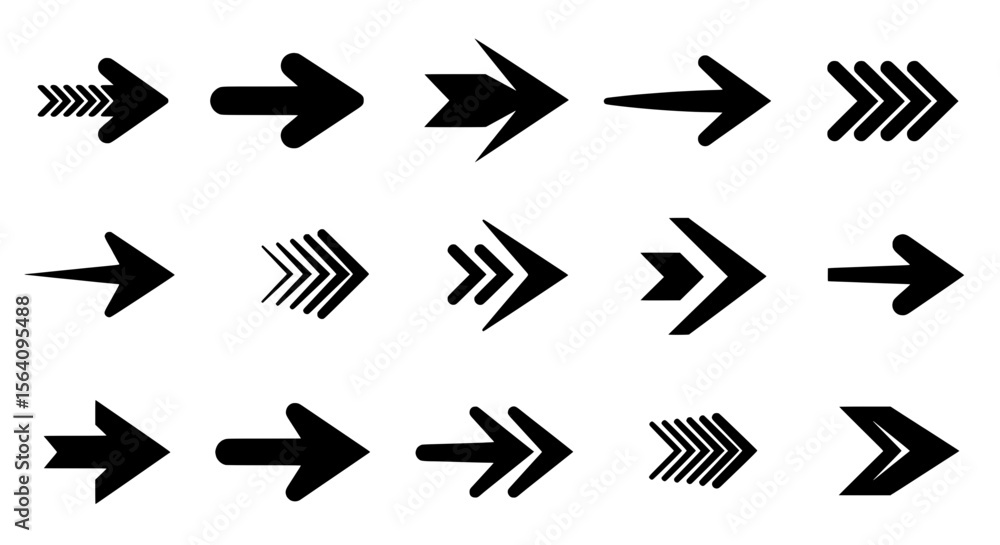 Poster navigational direction: array of versatile arrow icons, each meticulously crafted to represent movem