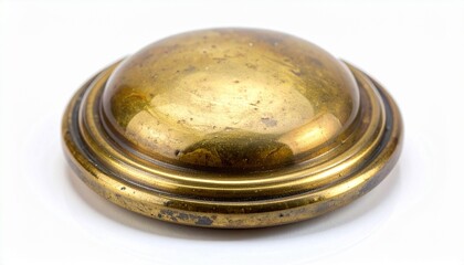 Single Rustic Brass Cabinet Knob with Patina on White Background