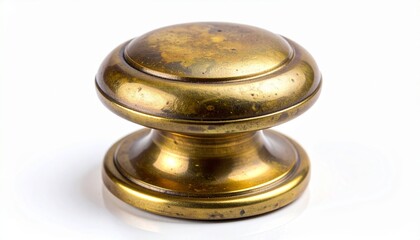 Single Rustic Brass Cabinet Knob with Patina on White Background