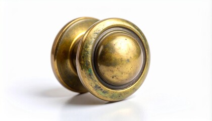 Single Rustic Brass Cabinet Knob with Patina on White Background