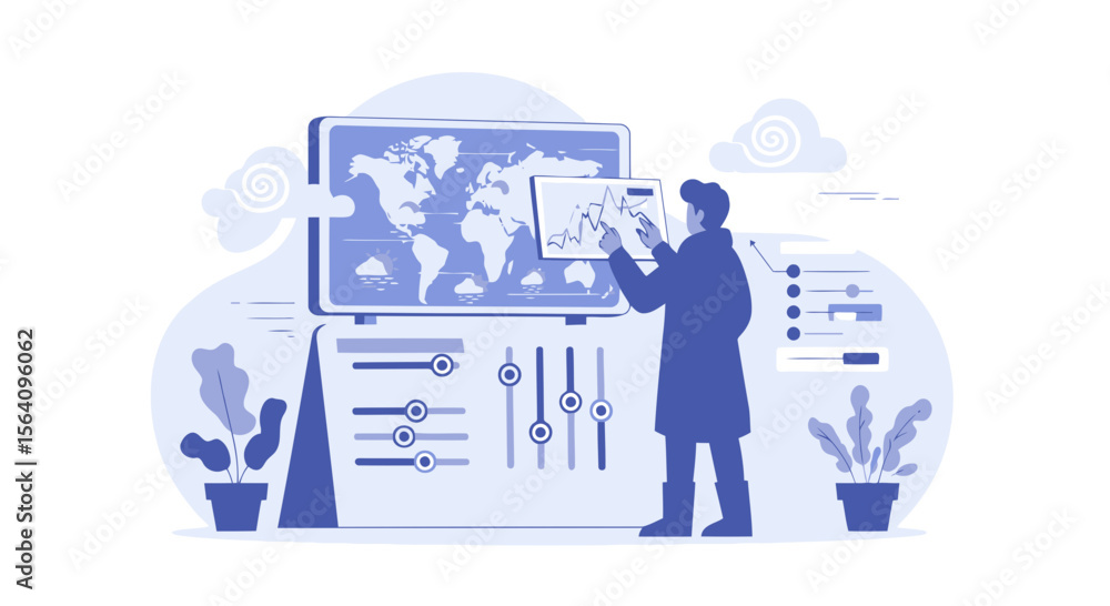 Poster global data analysis with modern technology for business strategies and planning