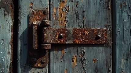 Weathered Gray Wood Door Hinge, Rust and Decay