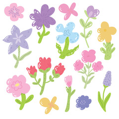 Charming vector set with tulips, daisies and gerberas in full bloom. Colorful floral illustration perfect for home decor, prints and spring-themed designs.