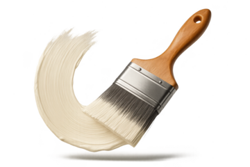 Paint brush applying a thick white paint stroke, isolated on transparent background