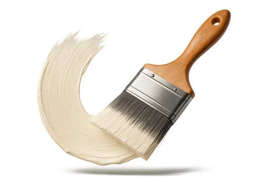 Paint brush applying a thick white paint stroke, isolated on transparent background