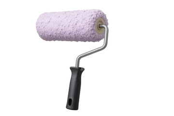 Fototapeta premium Paint roller with a soft lilac purple cover, isolated on transparent background.