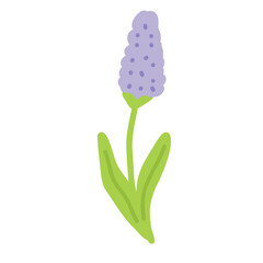 Cheerful floral vector lilac flower in full bloom. Decorative elements and soft pastel colors create a romantic and fresh seasonal mood.