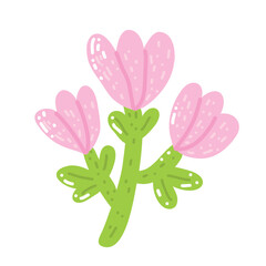 A bright and delicate botanical illustration featuring a blooming pink flower with three buds. This colorful floral design evokes spring joy and natural elegance, perfect for decor and printing.