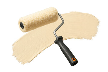 Obraz premium Paint roller with creamy white paint stroke isolated on transparent background