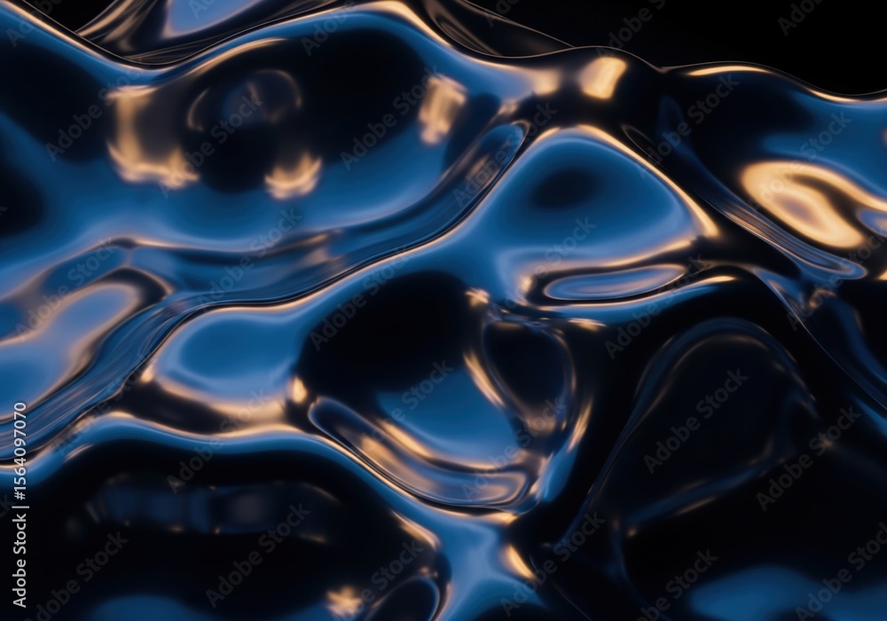 Aufkleber dynamic liquid gold blue surface. this abstract image showcases a mesmerizing fluid material with un