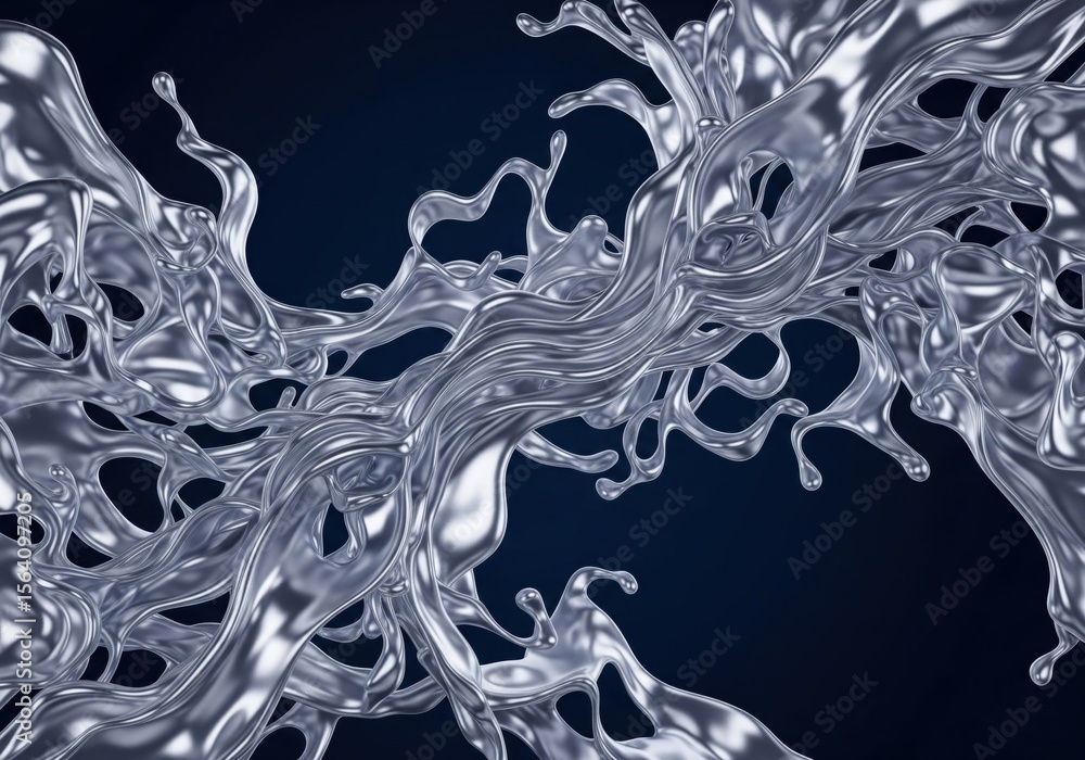 Poster dynamic silver liquid splash background. abstract flowing metallic material creating an energetic bu