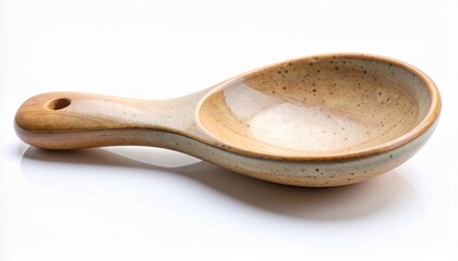 Single Handmade Clay Spoon Rest on White Background