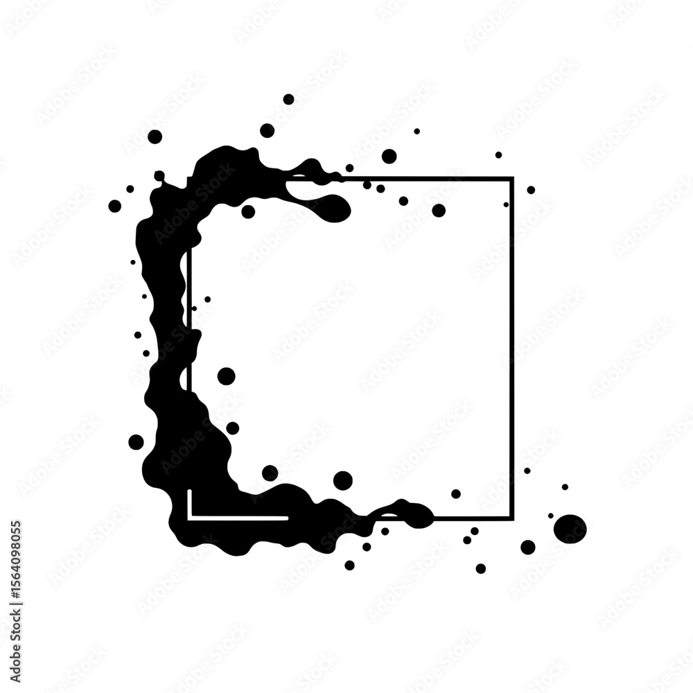 Poster abstract frame and splatter: a minimalist black ink splatter elegantly frames a geometric rectangle,