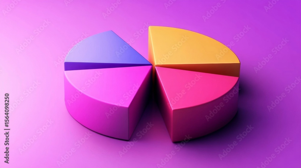 Poster pie chart in d, vibrant gradient parts with smooth edges, displayed on floating panel