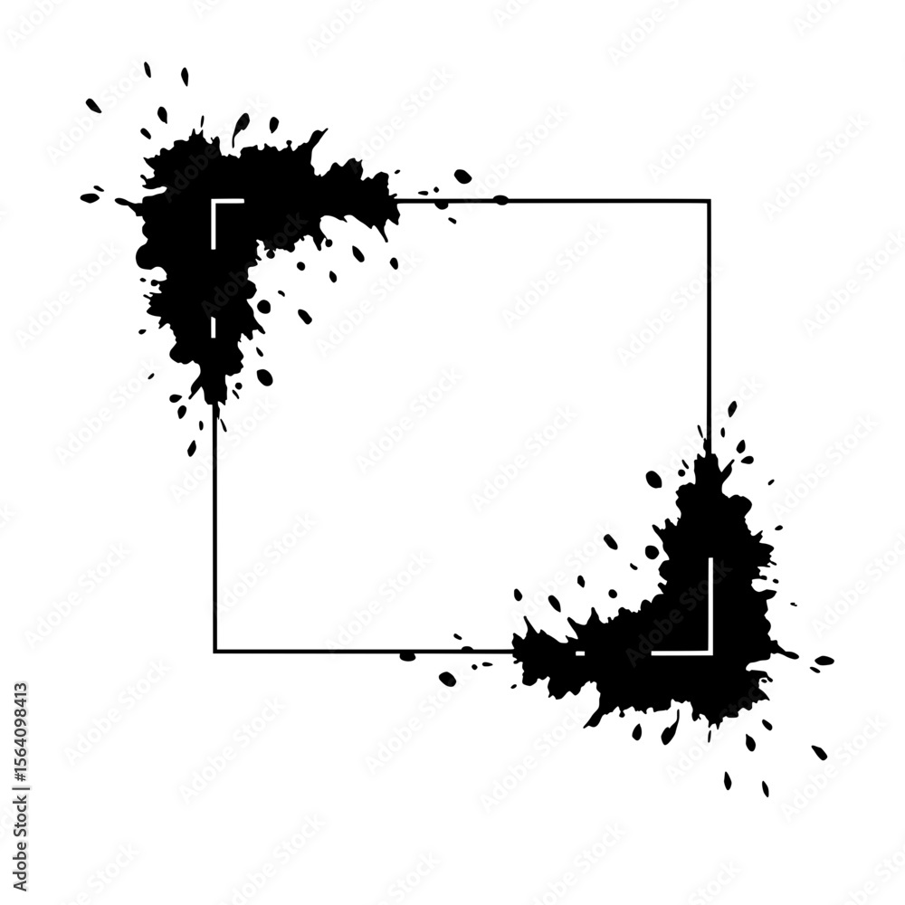 Poster artistic ink frame: a simple square frame is elegantly decorated with textured ink splashes and subt