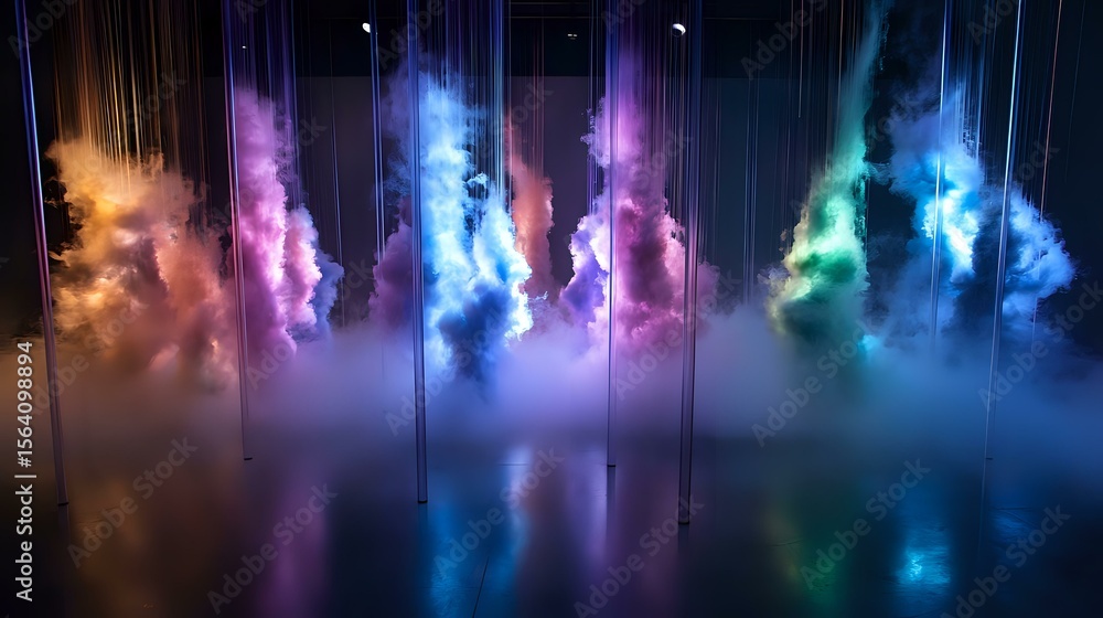 Aufkleber vibrant colorful smoke clouds with vertical light beams creating dramatic atmospheric effect and ref