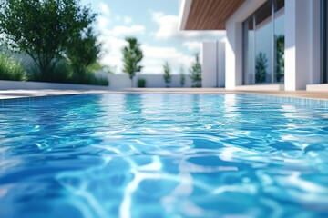 Fototapeta premium Smooth water surface in blue swimming pool