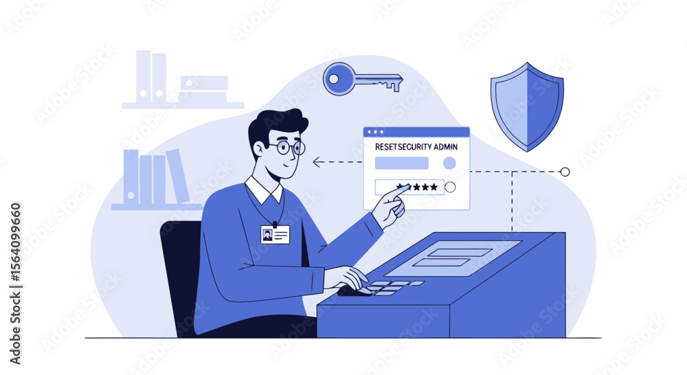 Aufkleber security access management admin password reset process illustration