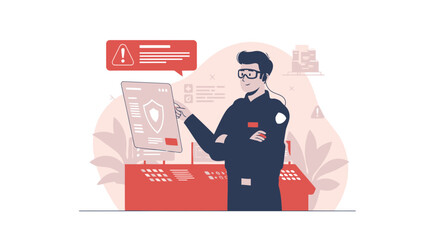 Security System Operator Monitoring Digital Threats On High Tech Control Panel