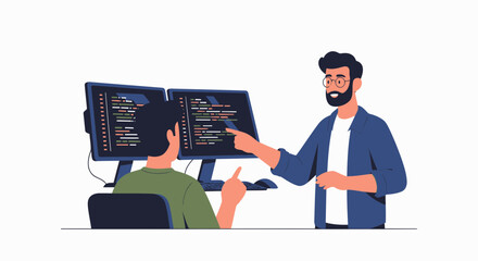 Software Developers Collaborate On Code Development Project In Modern Workplace