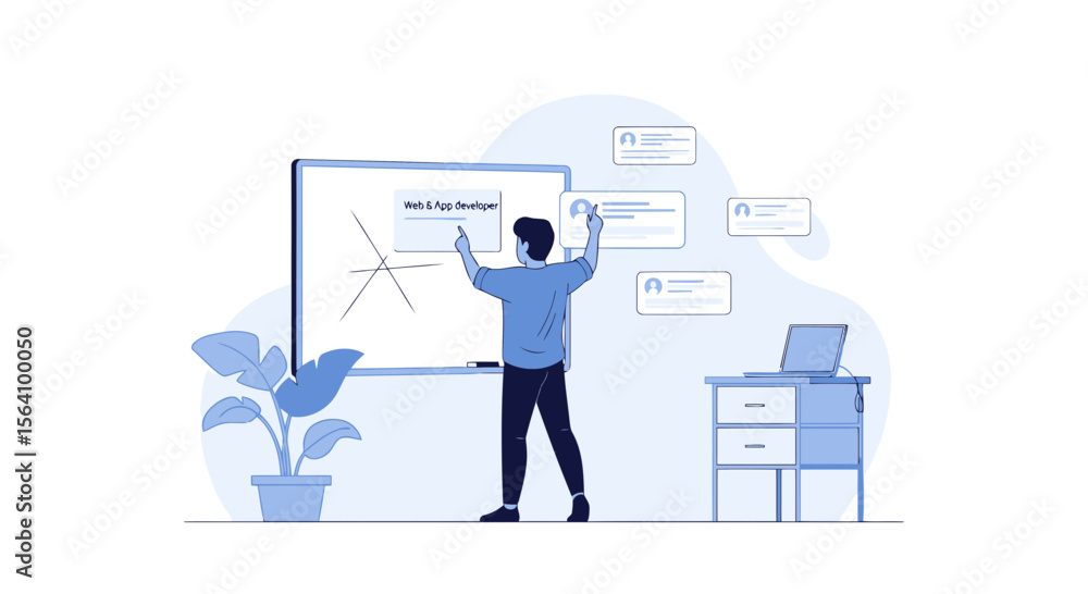 Poster strategizing web application development with visual collaboration tools concept