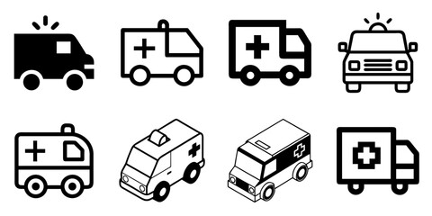 Emergency Ambulance Vehicle Icon Vector Collection for Healthcare, Medical, and Emergency Services