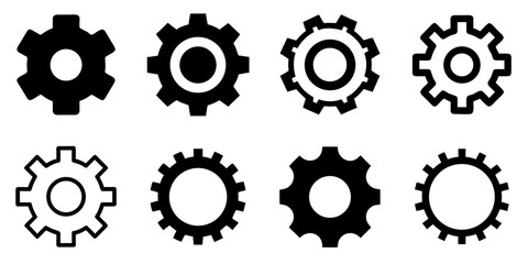 Gear and Settings Icon Vector Collection for Configuration, Preferences, and System Controls