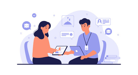 Teamwork Collaboration With Digital Devices And Online Communication Concept