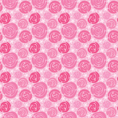Seamless pattern with hand drawn abstract roses in pink color