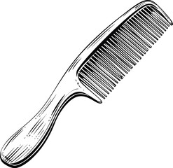 Black and white sketch of a vintage comb with detailed lines and shading. Vector illustration