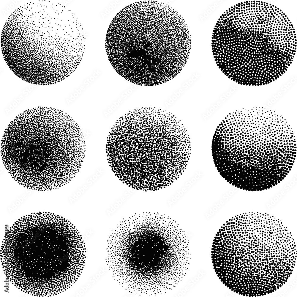 Poster halftone pattern circles with varying dot density in black and white, abstract design. vector illust