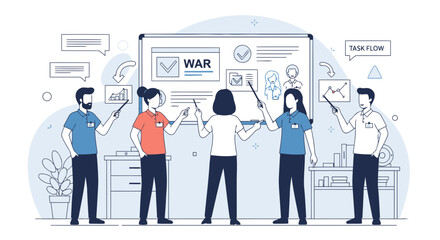 Workflow Analysis Review Illustrative Meeting About Resources And Time With Team