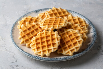 Biscuit waffle is delicious. Waffle on a plate.