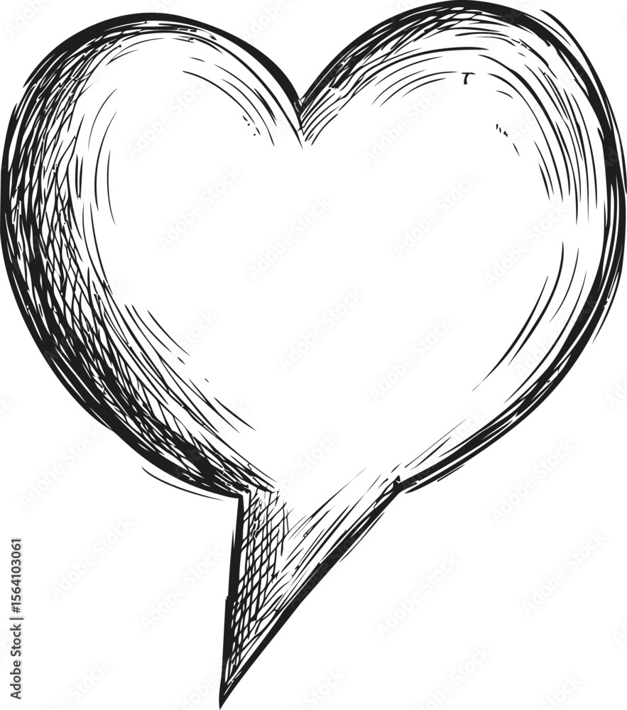 Poster sketch of a speech bubble in a heart shape with black lines. vector illustration
