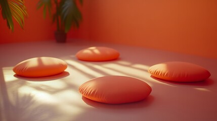 Serene Coral Cushions Meditation Room Sunlight