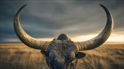 Obraz premium Magnificent, naturally curved horns from a yak large, authentic yak horns.