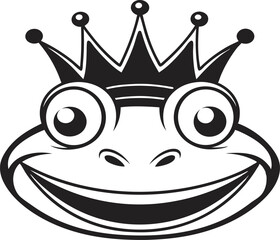 Whimsical Frog Prince with Crown Smiling Happily Cartoon Image Illustration for Children's Book or Fun Design Silhouette Vector Illustration