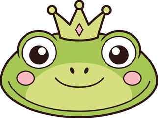 Adorable Cartoon Frog Face with Crown, Playful and Whimsical Design for Children's Vector Illustration