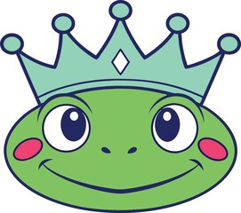 Cute Cartoon Frog Prince with a Crown An Adorable Amphibian Character with Royal Flair and Playful Design Elements Vector Illustration