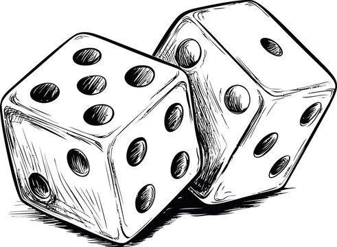 Sketch style illustration of two dice showing different numbers. Vector illustration
