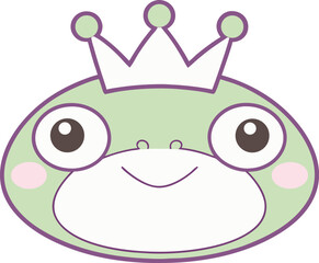 Cute Kawaii Frog Prince with a Crown Adorable Amphibian Character Design for Children's Illustration or Animated Content Vector Illustration