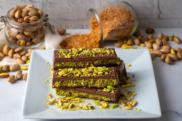 Dubai chocolate, milk chocolate filled with peanut butter and kunefe