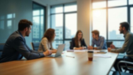 A diverse group of business people are working together at a conference table, communicating and collaborating professionally in an office meeting