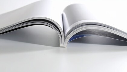 Minimalist Close-Up Open Pages of a Magazine Against White Background