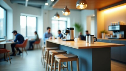 Modern empty conference room interior with a long wooden table, chairs, and large windows, perfect for business meetings or office gatherings