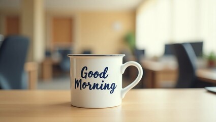 Fototapeta premium A warm cup of coffee sits on a wooden table, a perfect morning drink
