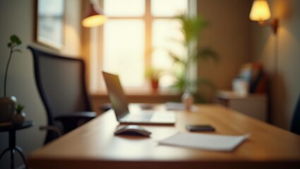 Modern office interior featuring an empty business meeting room with a laptop on the desk, ready for work